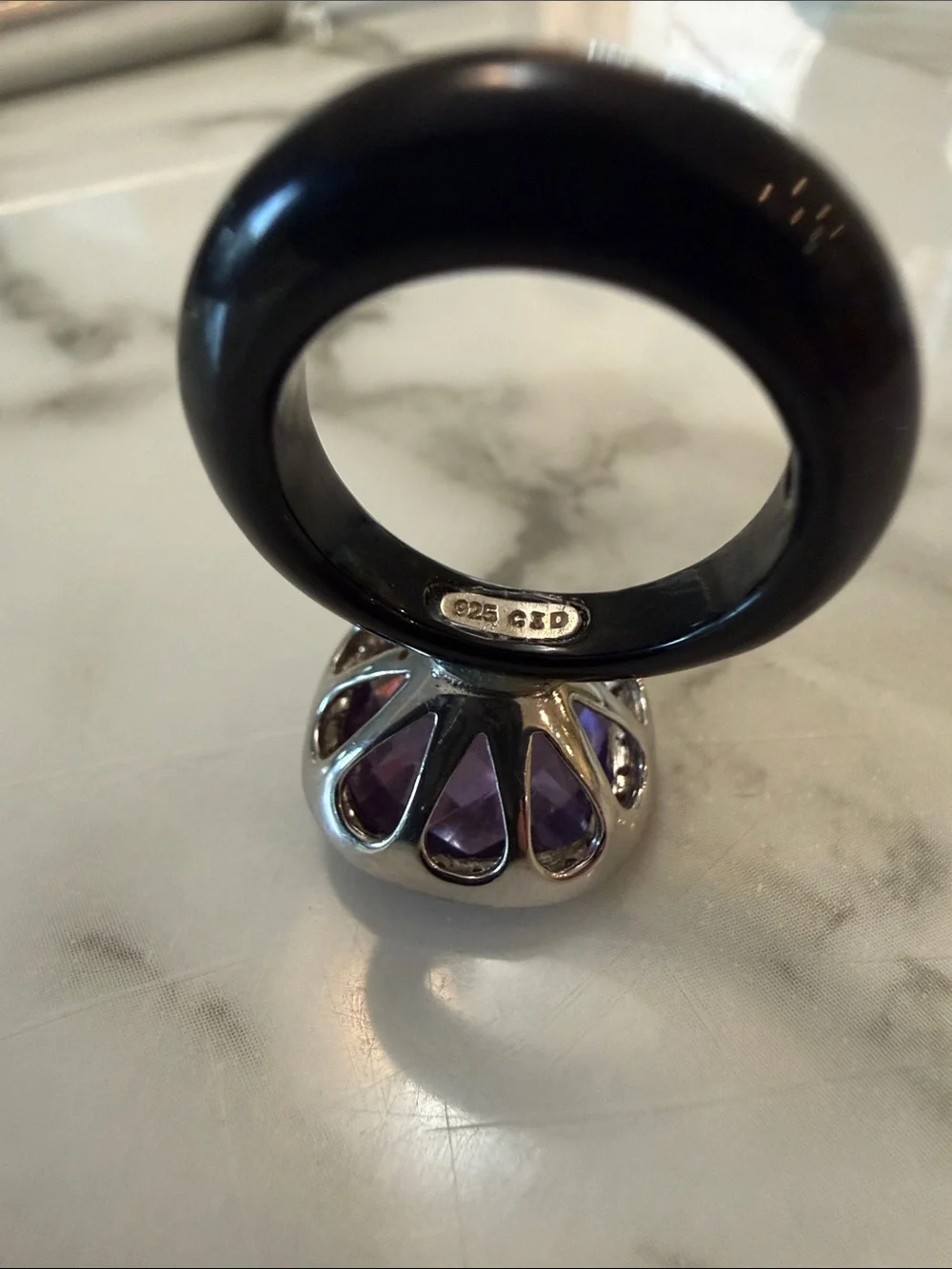 CXD silver and amethyst ring, size 7